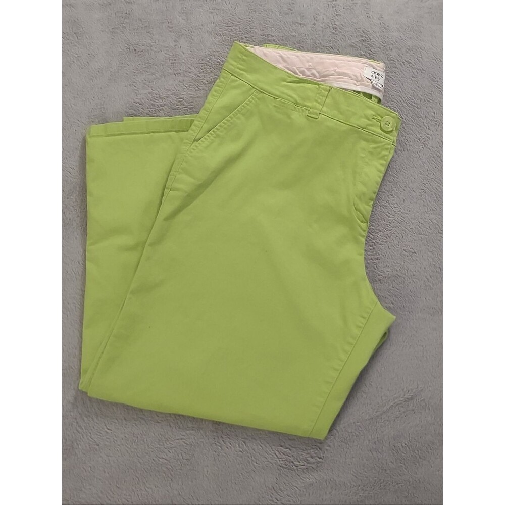 Women's Lime Green Stretch Chino Capri Pants